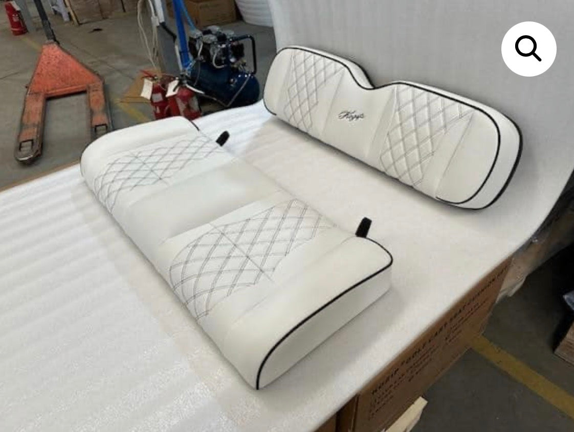 SC0042 – Kozip Rear Seat Cushion Set – White Base with Black Piping Black Cross Stitch – Universal (NOMAD Seat Kit)