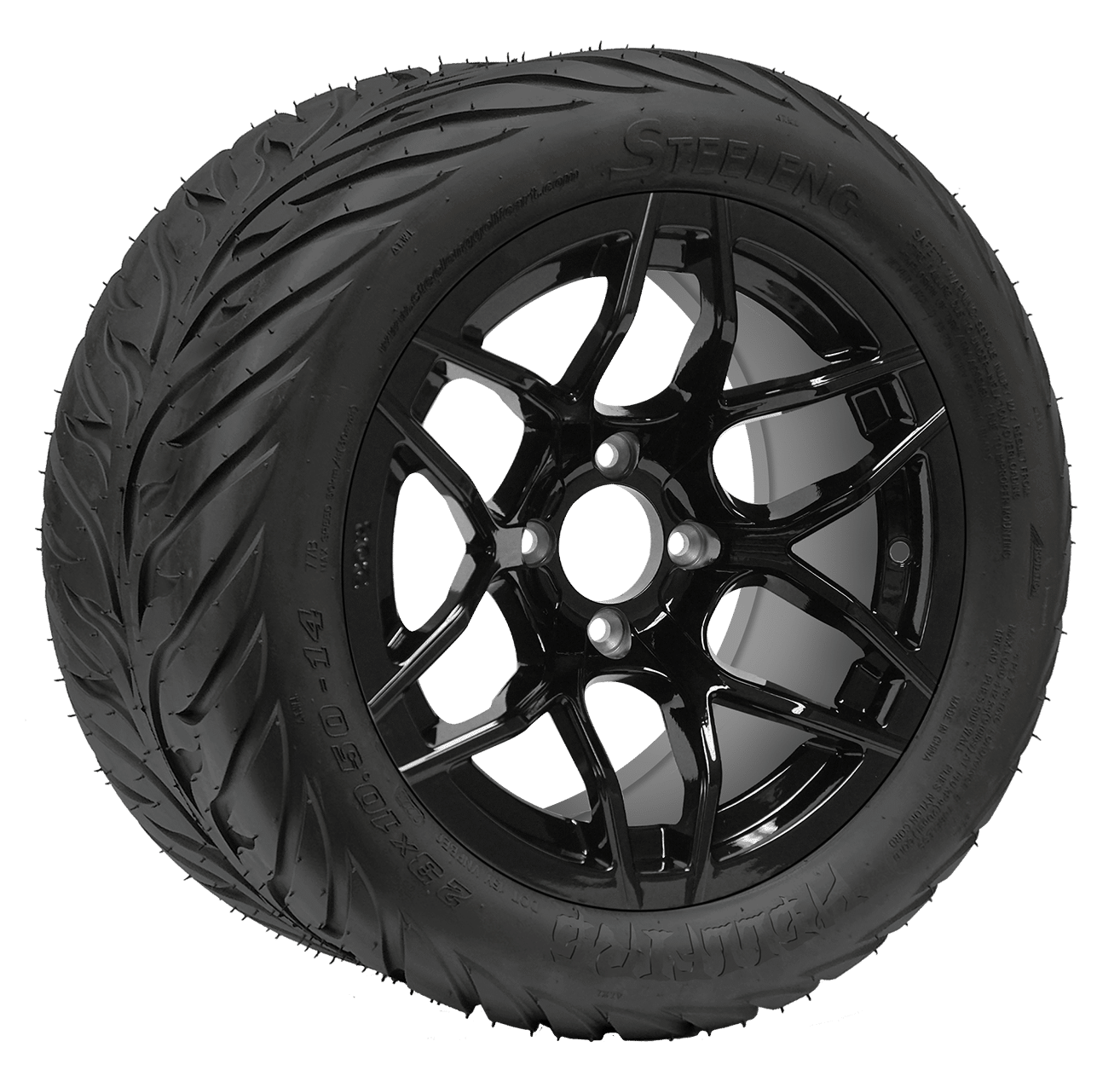 https://dealers.steelenggolfcart.com/wp-content/uploads/2023/12/TR1406-WH1427-SGC-14-Rally-Glossy-Black-Wheel-Aluminum-Alloy-STEELENG-23x10.5-14-HELLFIRE-Street-Tire-DOT-Approved.png