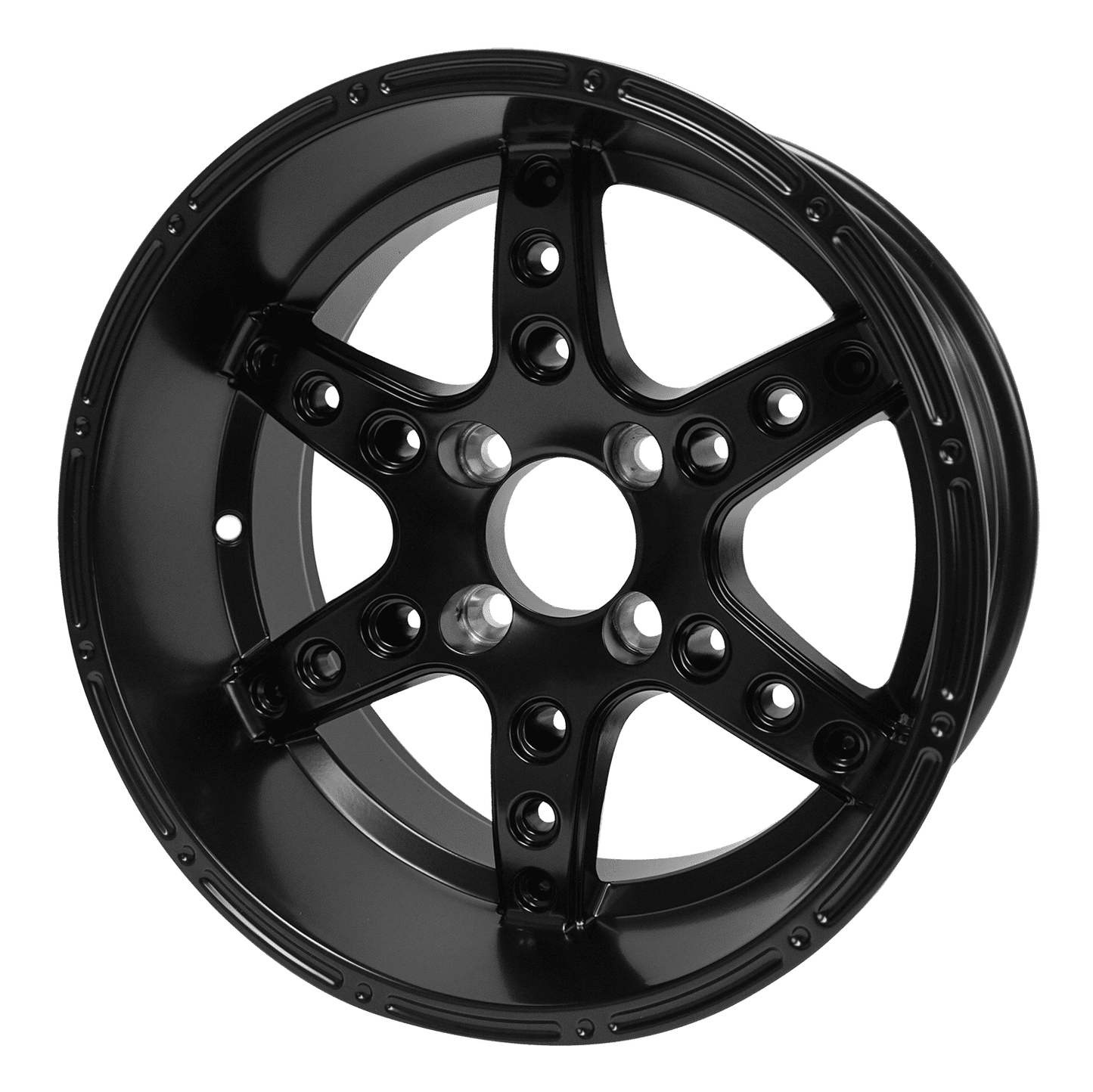 BNDL-TR1408-WH1412-LN0003-CC0003 – SGC 14″ Turbine Matte Black Wheel – Aluminum Alloy / STEELENG 23″x10″-14″ Ironclad Hybrid AT Tire