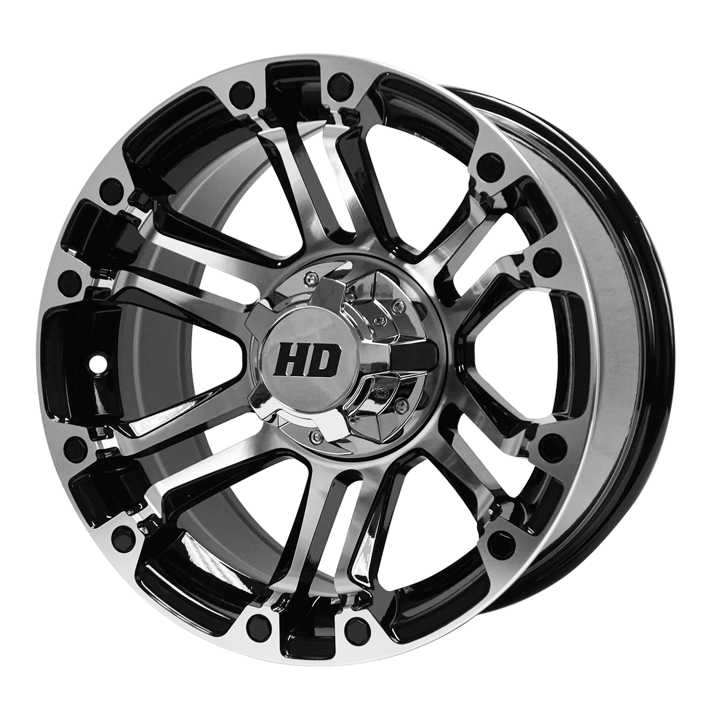 BNDL-TR1408-WH1422-LN0001-CC0008 – SGC 14″ Rhino Machined/Black Wheel – Aluminum Alloy / STEELENG 23″x10″-14″ Ironclad Hybrid AT Tire