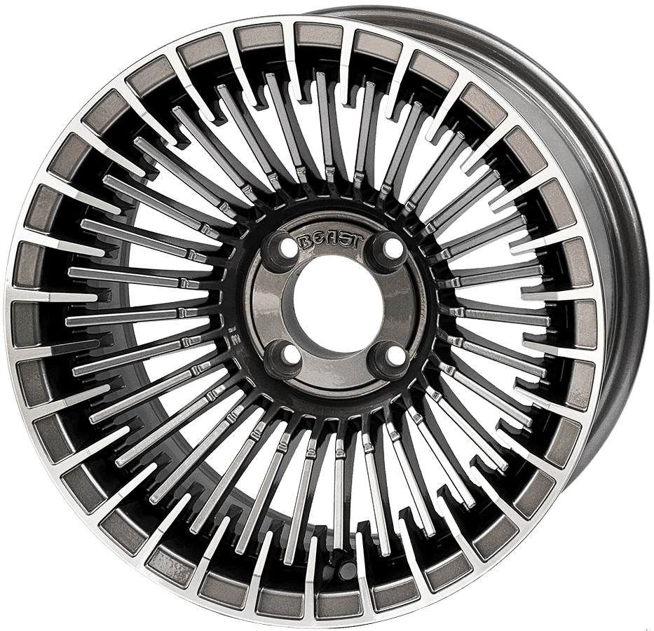BNDL-TR1408-WH1453-LN0001-CC0025 – SGC 14″ Scorpion Machined Gunmetal Wheel – Aluminum Alloy / STEELENG 23”x10.5”-14” Ironclad Hybrid AT Tire
