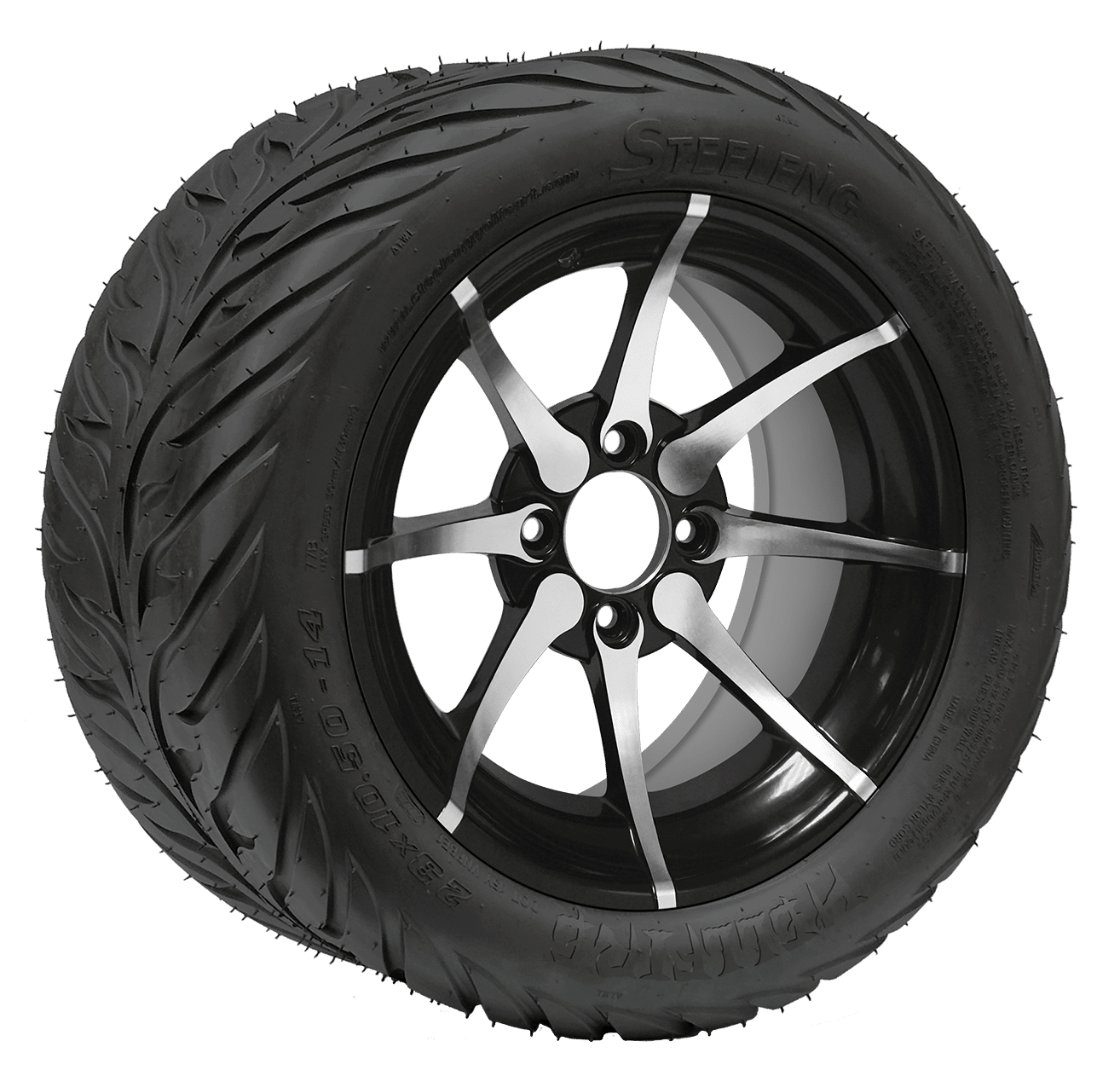https://dealers.steelenggolfcart.com/wp-content/uploads/2023/12/TR1406-WH1402-SGC-14-Kraken-Machined-Black-Wheel-Aluminum-Alloy-STEELENG-23x10.5-14-HELLFIRE-Street-Tire-DOT-Approved.png