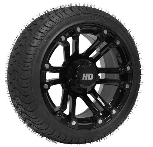 TR1480-WH1423  14 inch Rhino Glossy Black Wheel 205 30-14 QH Low Profile Tire