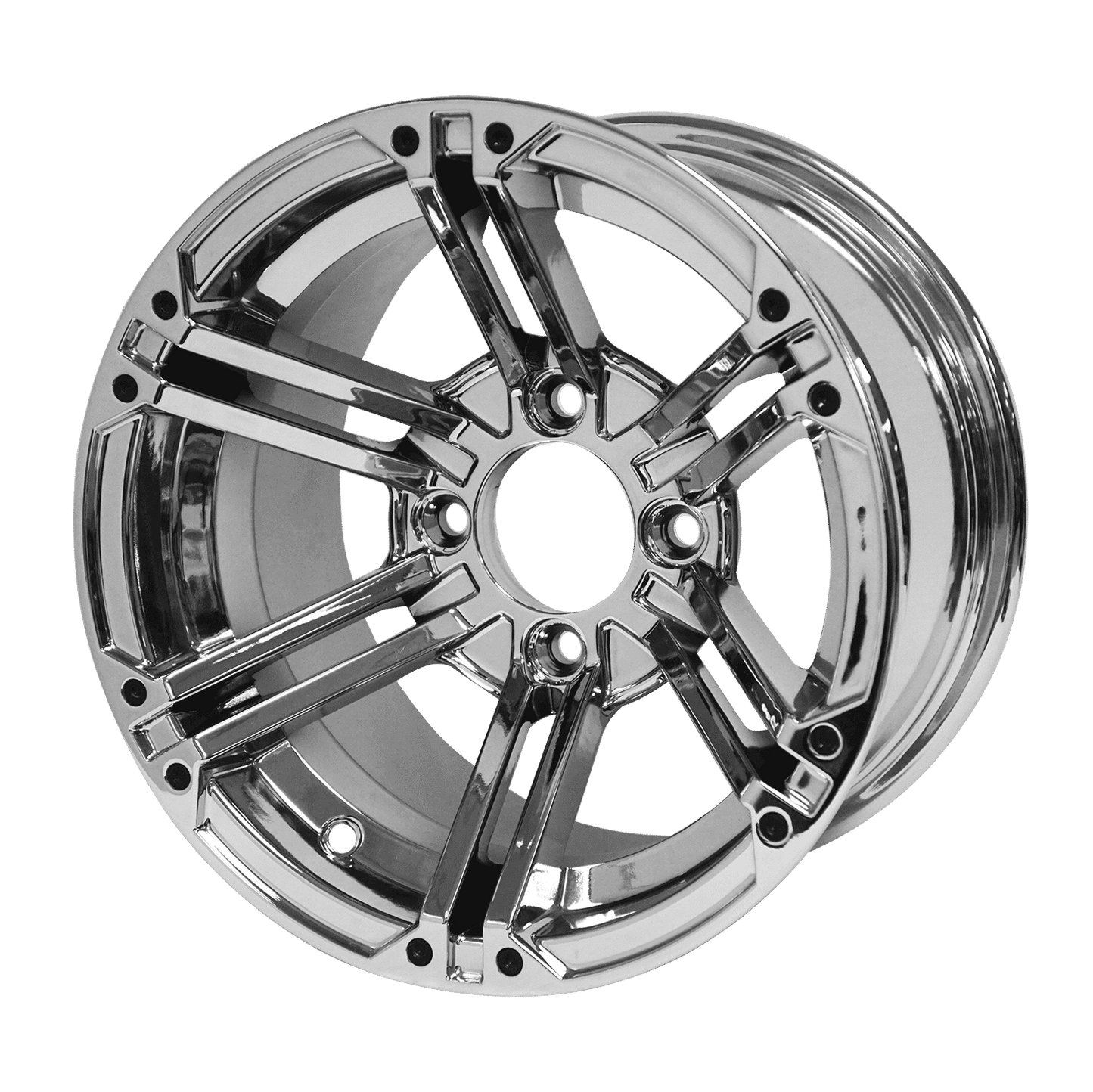 BNDL-TR1216-WH1237-LN0001-CC0001 – SGC 12″ Terminator Chrome Wheel – Aluminum Alloy / STEELENG 20″x10″-12″ Ironclad Hybrid AT Tire
