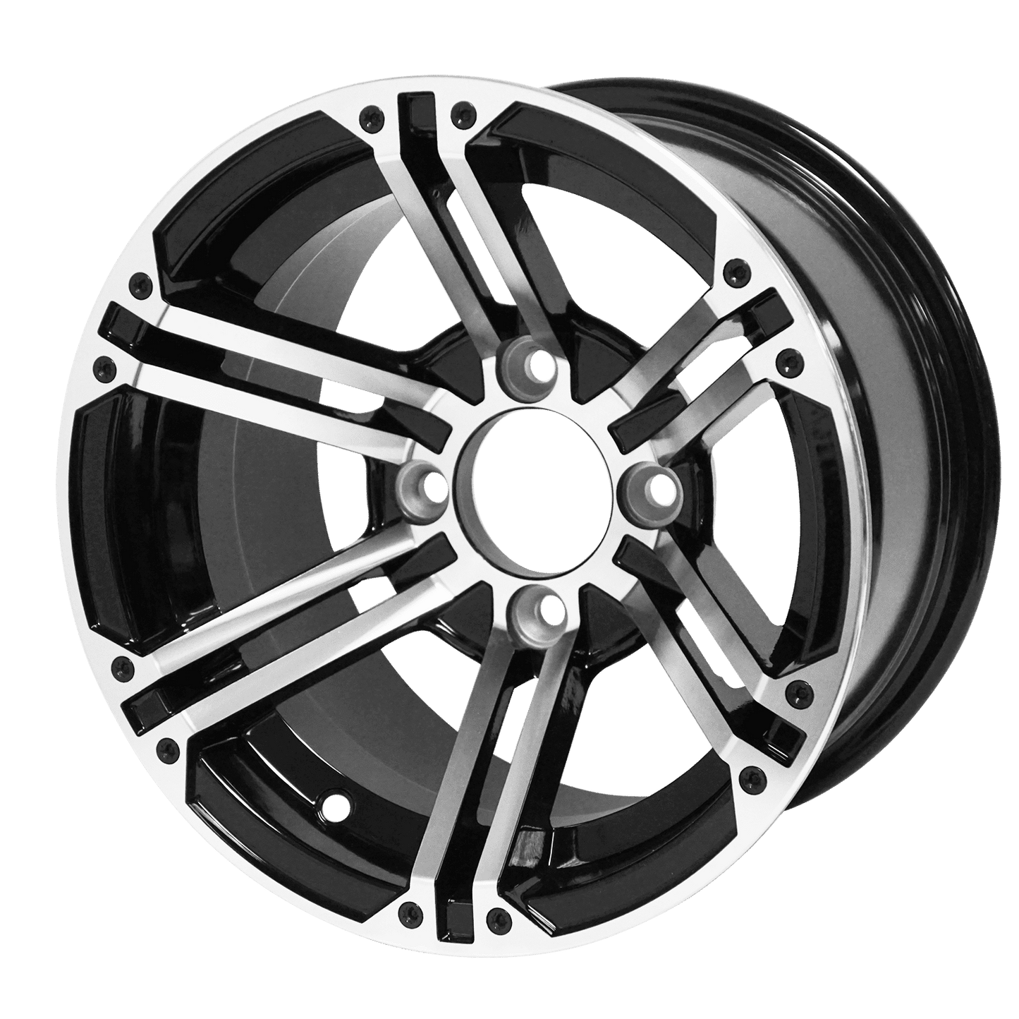 BNDL-TR1217-WH1239-LN0001-CC0001 – SGC 12″ Terminator Machined/Black Wheel – Aluminum Alloy / STEELENG 23″x10.5″-12″ Ironclad Hybrid AT Tire