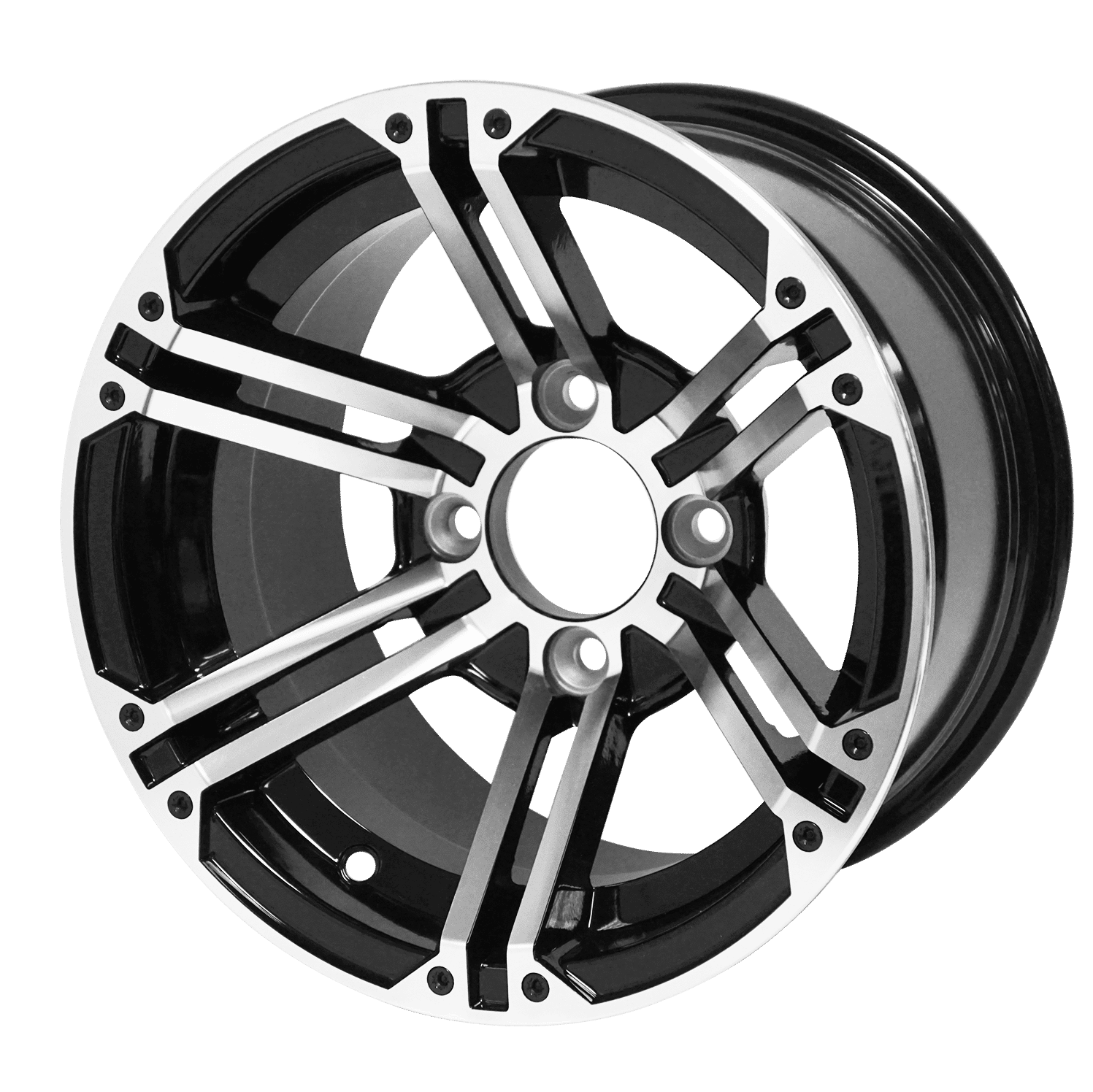 BNDL-TR1217-WH1239-LN0001-CC0001 – SGC 12″ Terminator Machined/Black Wheel – Aluminum Alloy / STEELENG 23″x10.5″-12″ Ironclad Hybrid AT Tire