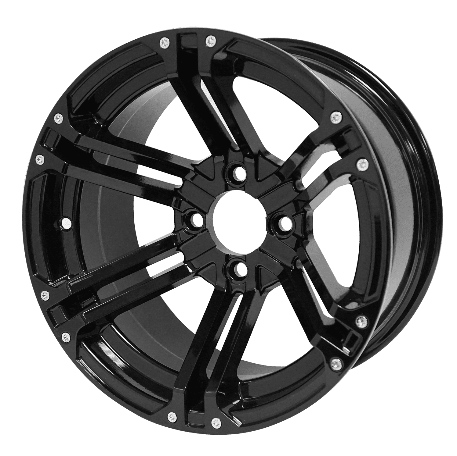 BNDL-TR1407-WH1410-LN0005-CC0002 – SGC 14″ Terminator Glossy Black Wheel – Aluminum Alloy / STEELENG 23″x10.5″-14″ Thunder Bolt Hybrid Tire