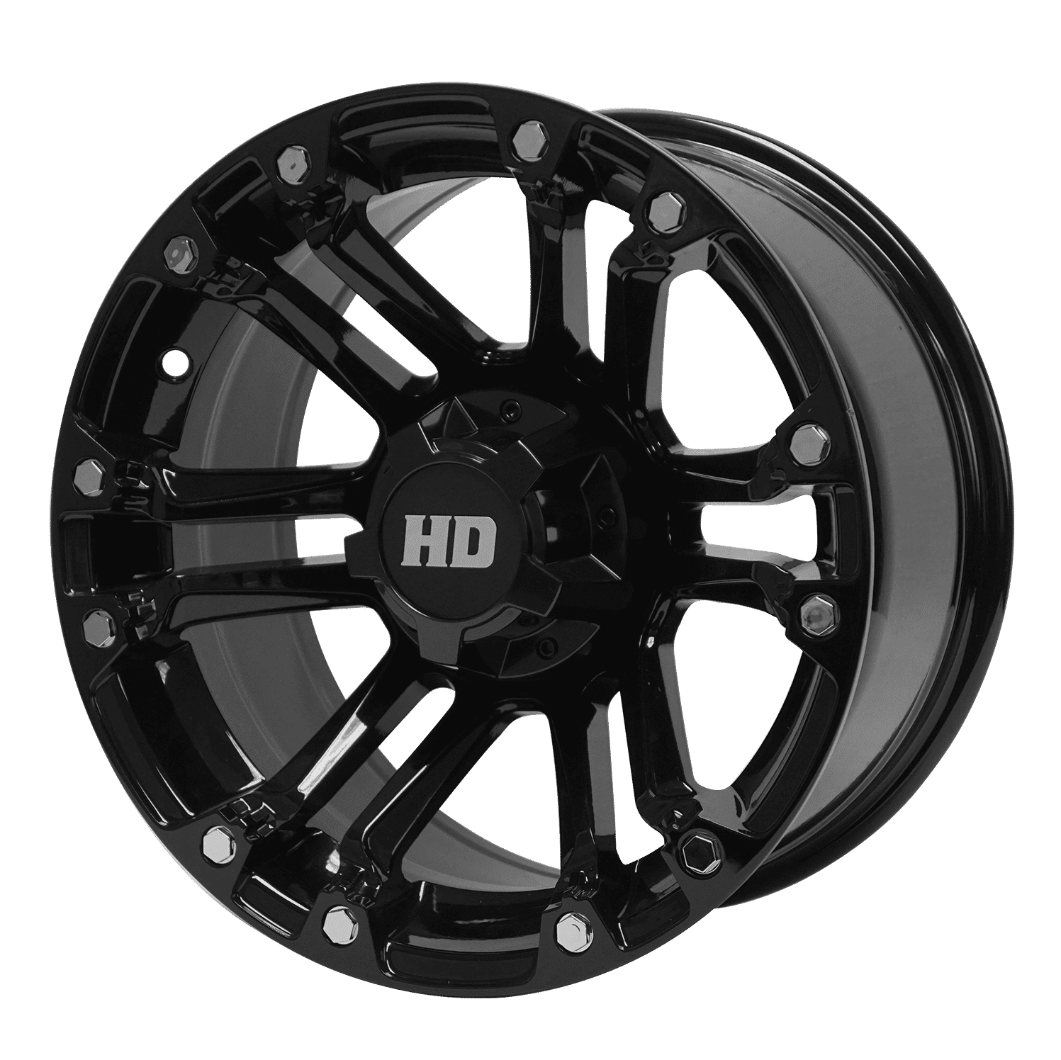 BNDL-TR1407-WH1423-LN0005-CC0002 – SGC 14″ Rhino Glossy Black Wheel – Aluminum Alloy / STEELENG 23″x10.5″-14″ Thunder Bolt Hybrid Tire
