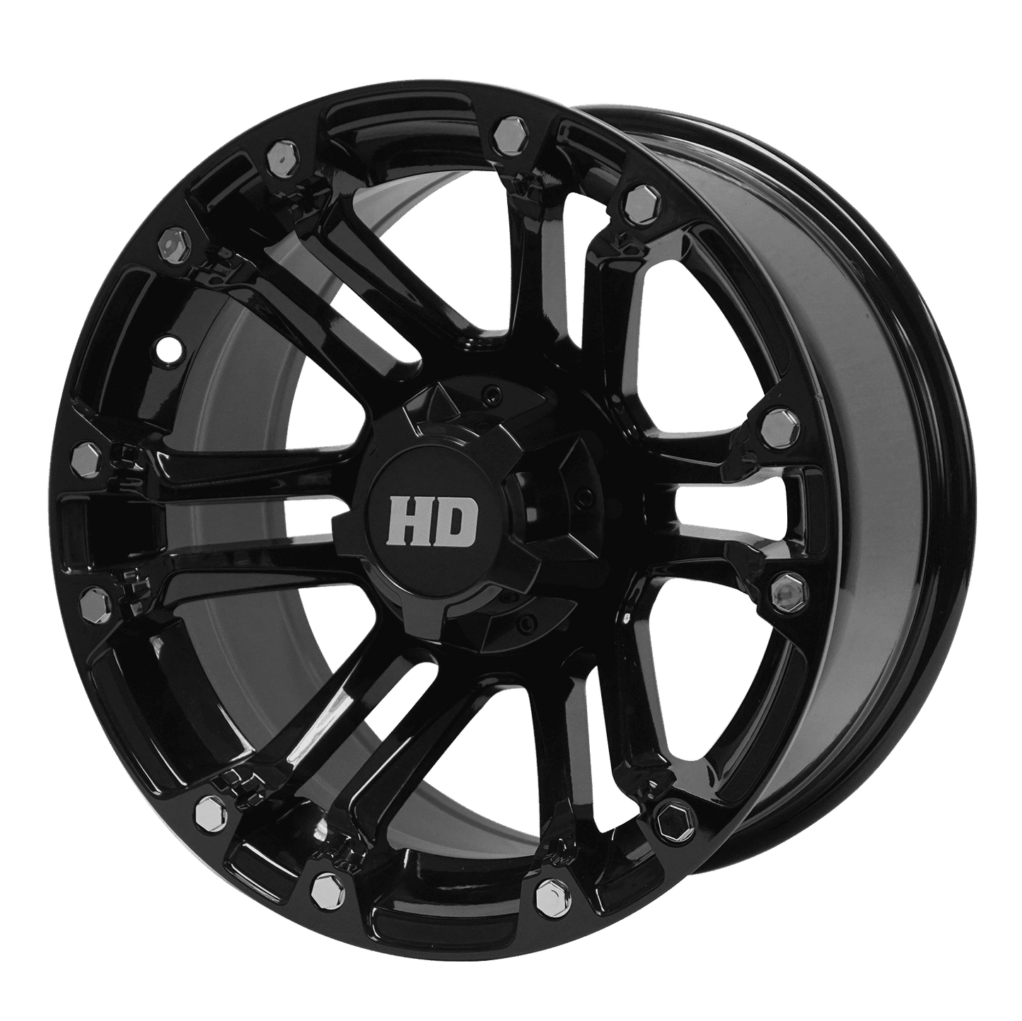 BNDL-TR1408-WH1423-LN0002-CC0002 – SGC 14″ Rhino Glossy Black Wheel – Aluminum Alloy / STEELENG 23″x10″-14″ Ironclad Hybrid AT Tire