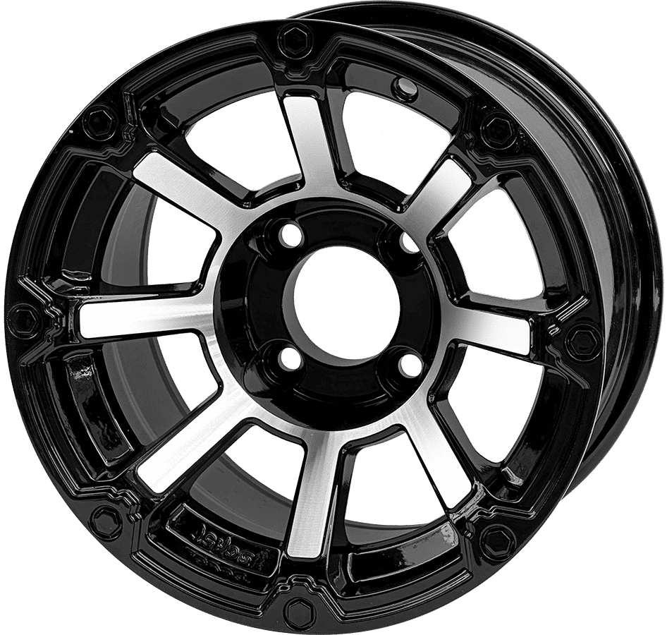 BNDL-TR1217-WH1260-LN0001-CC0025 – SGC 12″ Cyclops Machined/Black Wheel – Aluminum Alloy / STEELENG 23″x10.5″-12″ Ironclad Hybrid AT Tire