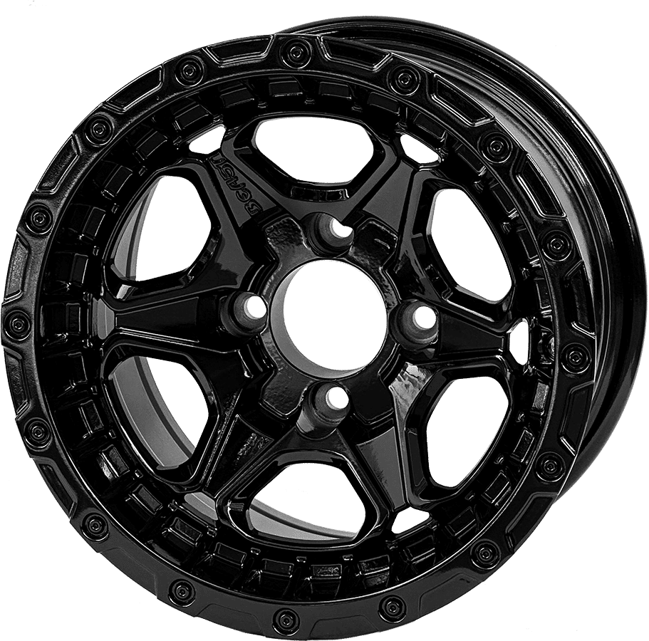 BNDL-TR1217-WH1264-LN0002-CC0027 – SGC 12″ Grizzly Glossy Black Wheel – Aluminum Alloy / STEELENG 23″x10.5″-12″ Ironclad Hybrid AT Tire