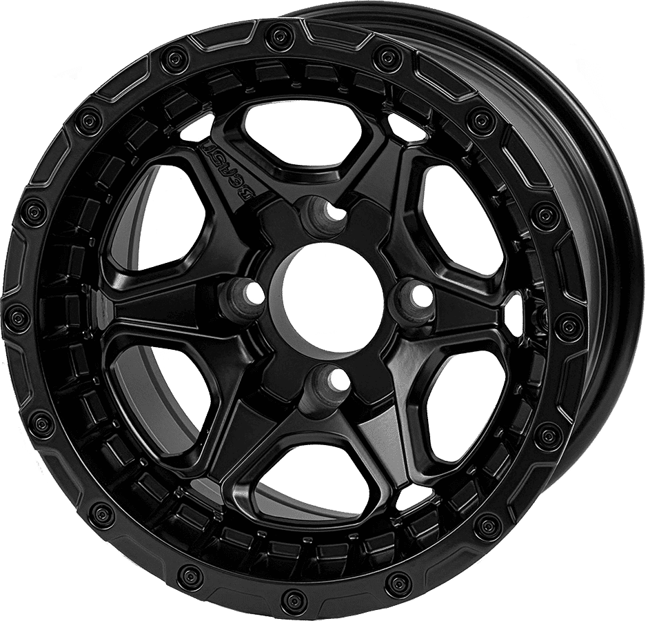 BNDL-TR1216-WH1265-LN0003-CC0024 – SGC 12″ Grizzly Matte Black Wheel – Aluminum Alloy / STEELENG 20″x10″-12″ Ironclad Hybrid AT Tire