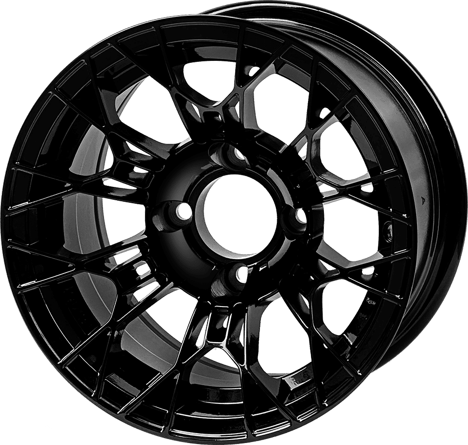 BNDL-TR1217-WH1274-LN0002-CC0027 – SGC 12″ Tarantula Glossy Black Wheel – Aluminum Alloy / STEELENG 23″x10.5″-12″ Ironclad Hybrid AT Tire