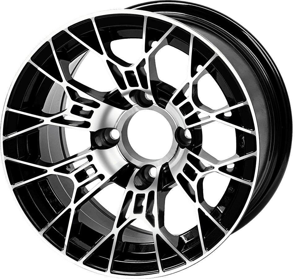 BNDL-TR1217-WH1275-LN0001-CC0025 – SGC 12″ Tarantula Machined/Black Wheel – Aluminum Alloy / STEELENG 23″x10.5″-12″ Ironclad Hybrid AT Tire