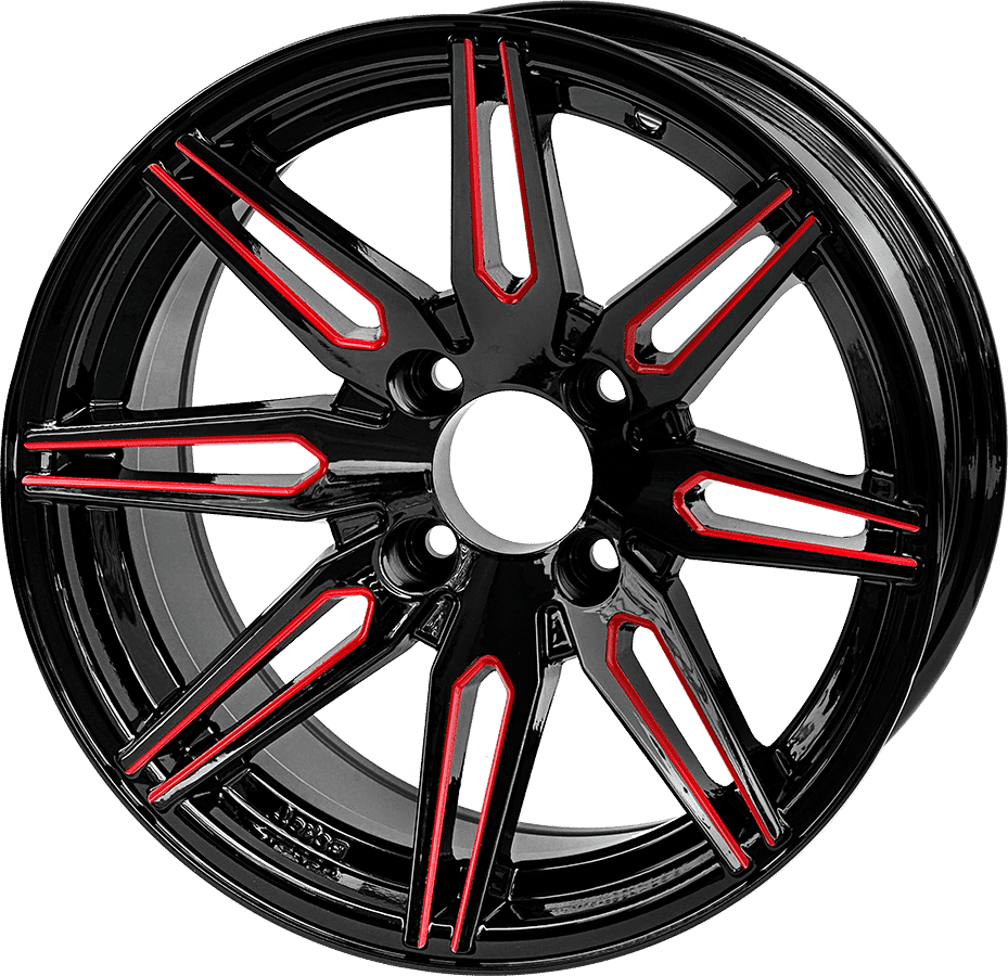 BNDL-TR1408-WH1439-LN0002-CC0020 – SGC 14″ Lynx Red/Black Wheel – Aluminum Alloy / STEELENG 23”x10.5”-14” IRONCLAD HYBRID AT Tire