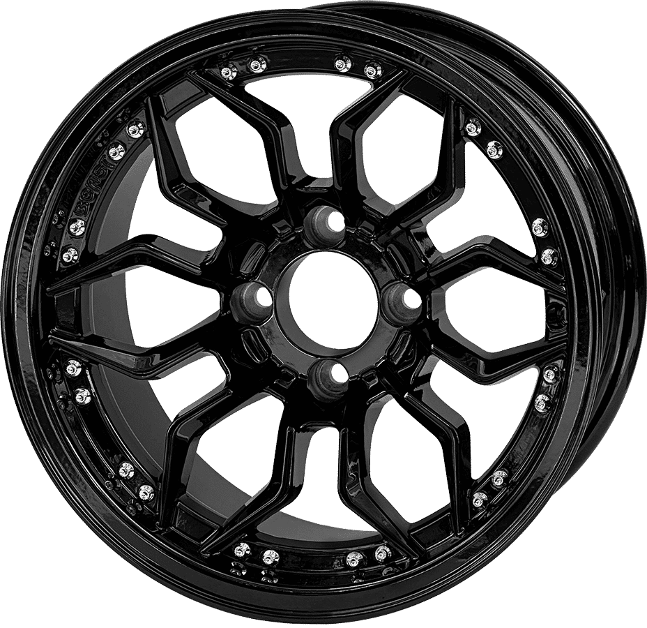 BNDL-TR1408-WH1444-LN0002-CC0027 – SGC 14″ Scorpion Glossy Black Wheel – Aluminum Alloy / STEELENG 23”x10.5”-14” Ironclad Hybrid AT Tire