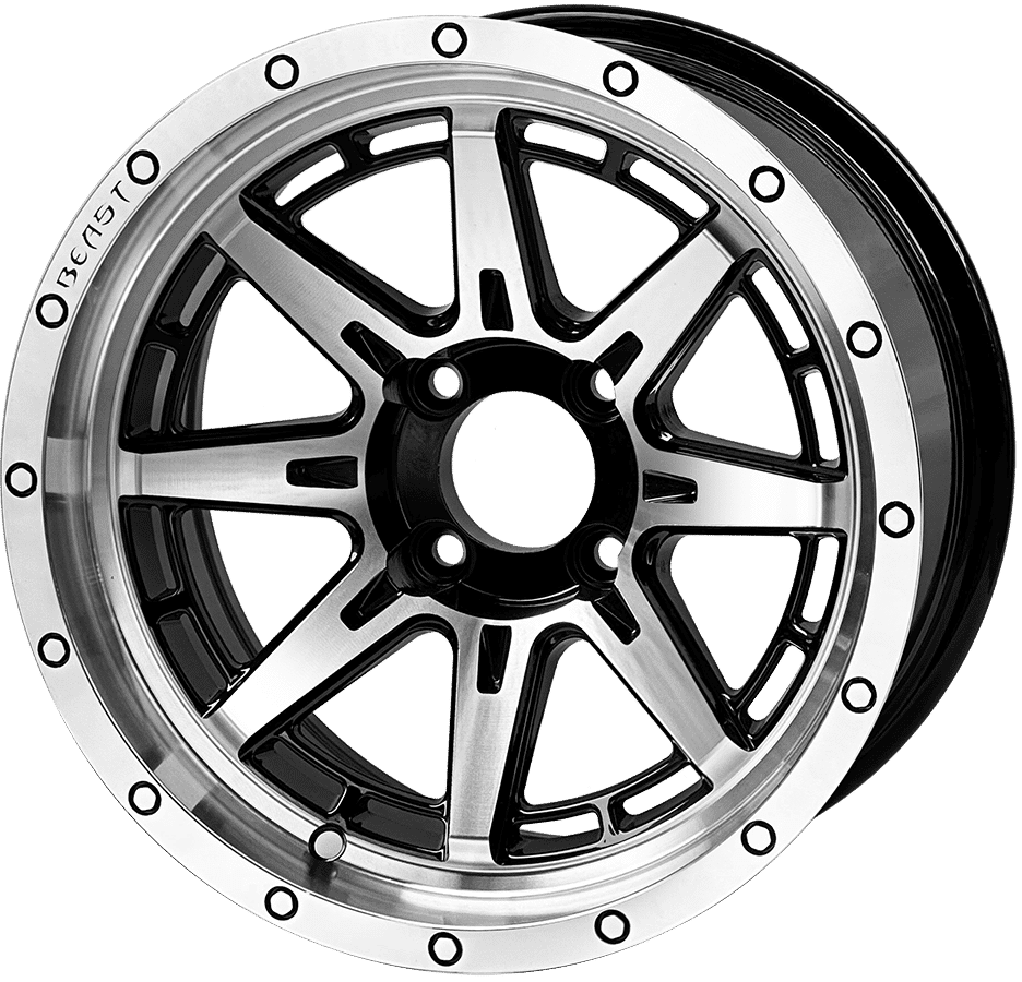 BNDL-TR1408-WH1446-LN0001-CC0025 – SGC 14″ Wolverine Machined Black Wheel – Aluminum Alloy / STEELENG 23”x10.5”-14” Ironclad Hybrid AT Tire