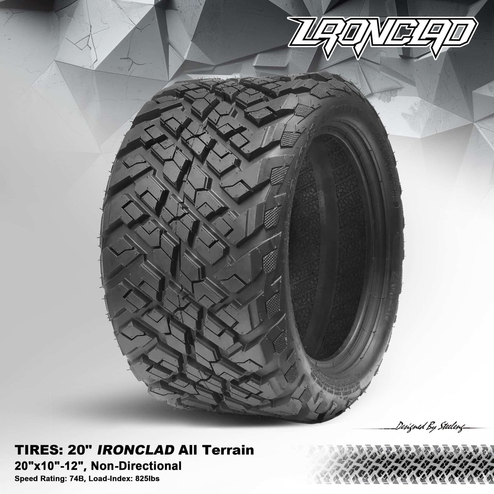 BNDL-TR1216-WH1275-LN0001-CC0025 – SGC 12" Tarantula Machined/Black Wheel – Aluminum Alloy / STEELENG 20"x10"-12" Ironclad Hybrid AT Tire