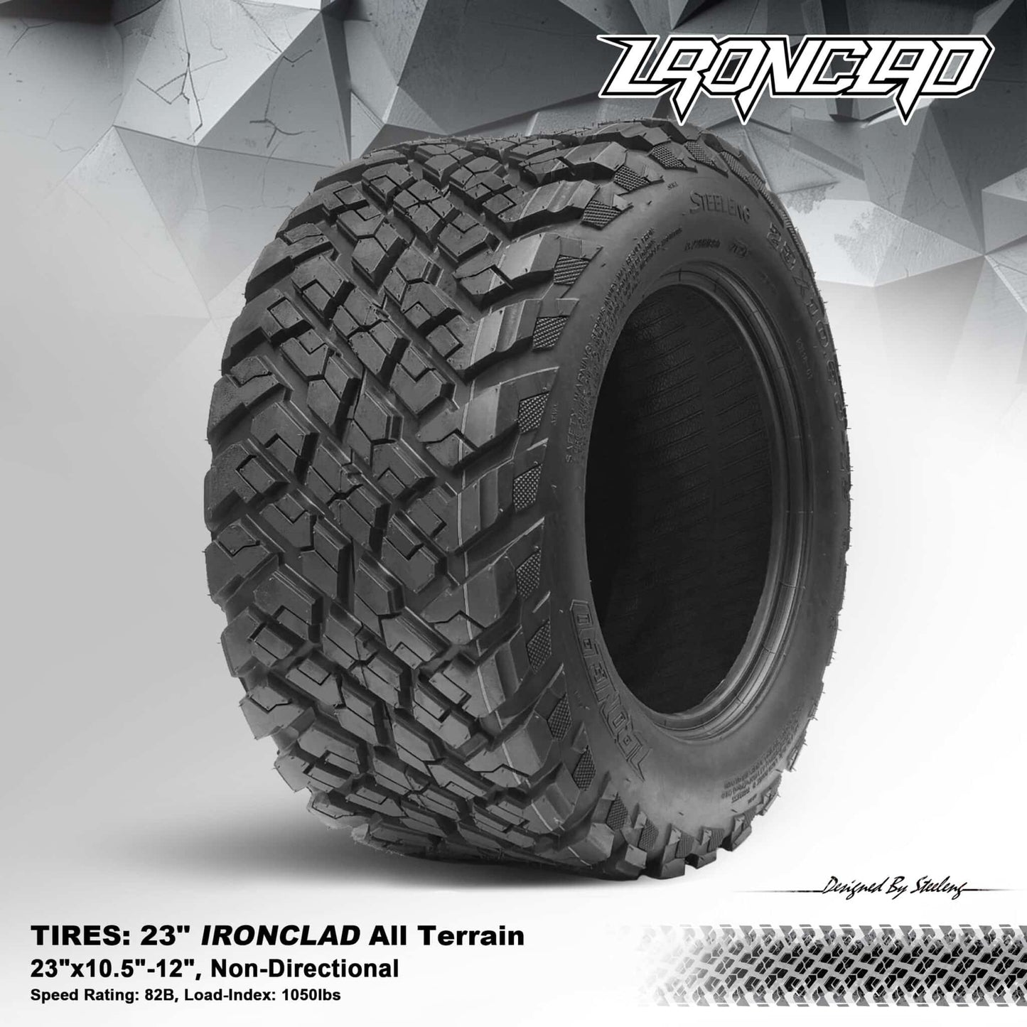 BNDL-TR1217-WH1271-LN0001-CC0025 – SGC 12″ Talon Machined/Black Wheel – Aluminum Alloy / STEELENG 23″x10.5″-12″ Ironclad Hybrid AT Tire