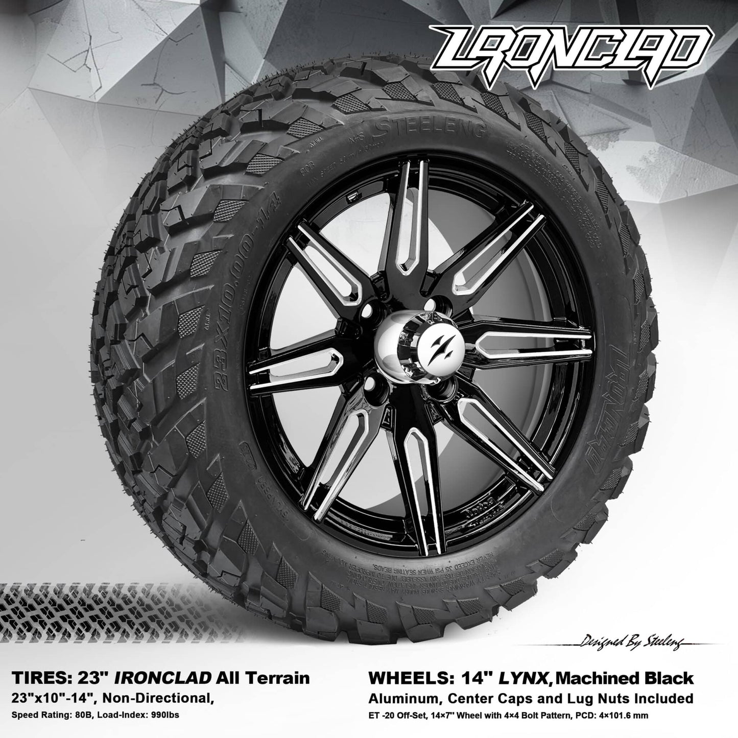 BNDL-TR1408-WH1438-LN0001-CC0025 – SGC 14″ Lynx Machined Black Wheel