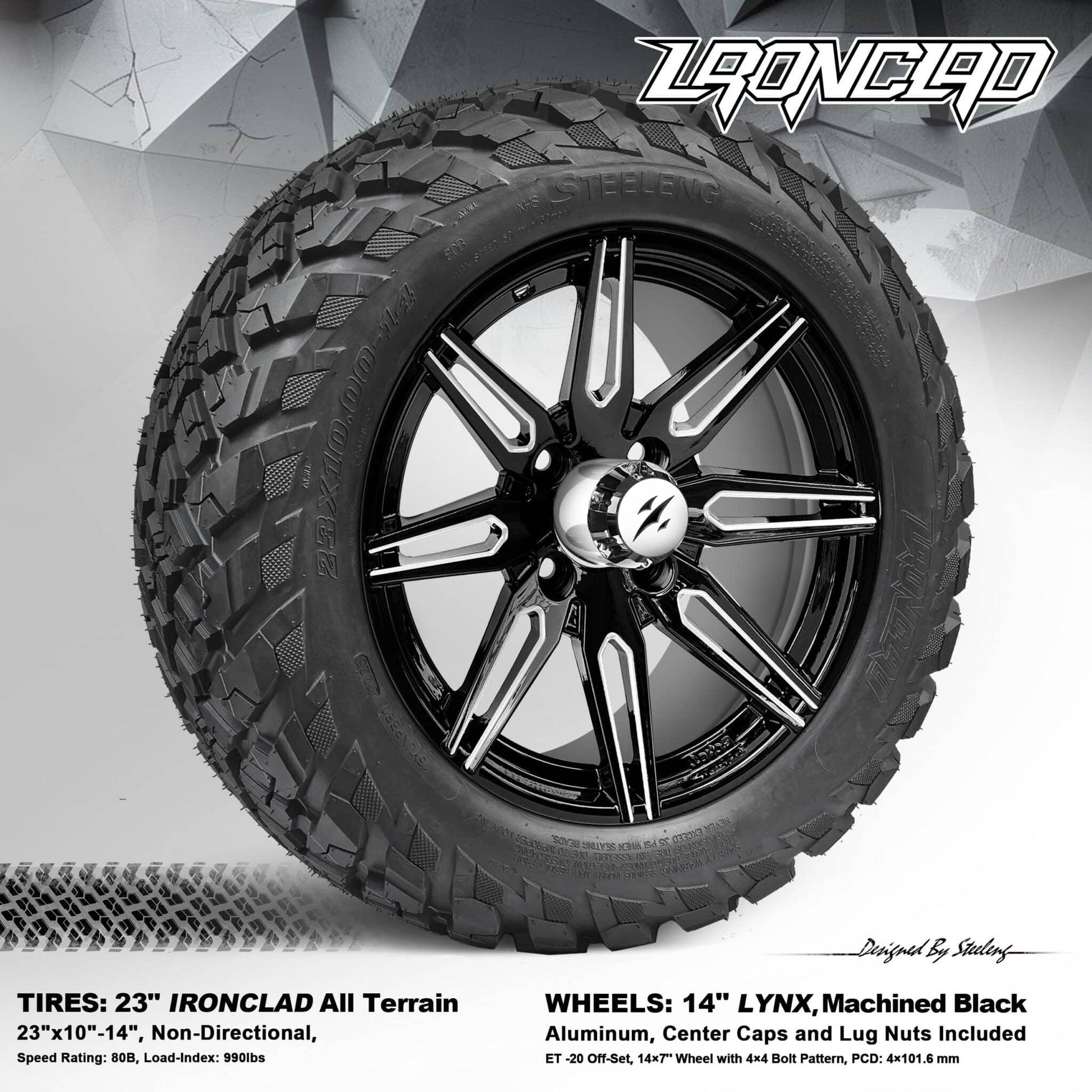 BNDL-TR1408-WH1438-LN0001-CC0025 – SGC 14″ Lynx Machined Black Wheel